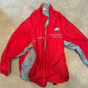 Red and Gray Windbreaker with High Collar and Elastic Cuffs